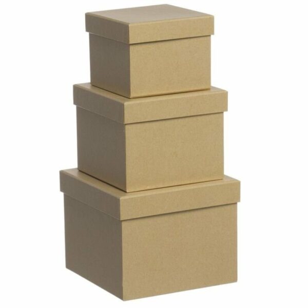 Set de 3 cajas de cartón kraft, cuadradas