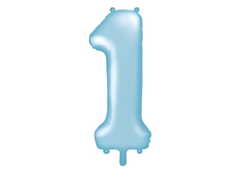 Globo de foil azul bebé, metalizado brillo. Número 1-2-3-4-5-0