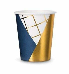 6 Vasos de papel azul marino y dorado