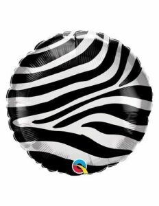 Globo redondo metalizado, animal print - cebra. 45.7 cms