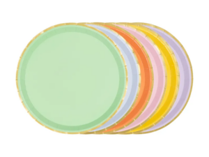 Platos-vasos-servilletas-color-mix-pastel-ribete-dorado-fiestas-gramajeshop-valencia